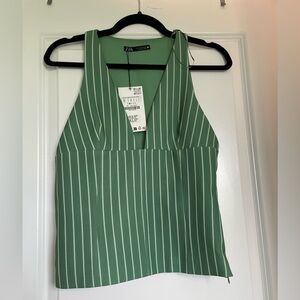 Zara Green Fitted Crop Tank Top